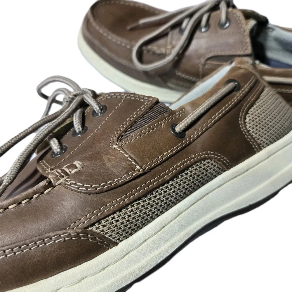 Dockers Beacon Genuine Leather Boat Shoes Mens 10.5 M‎ Brown Lace Up Logo EUC